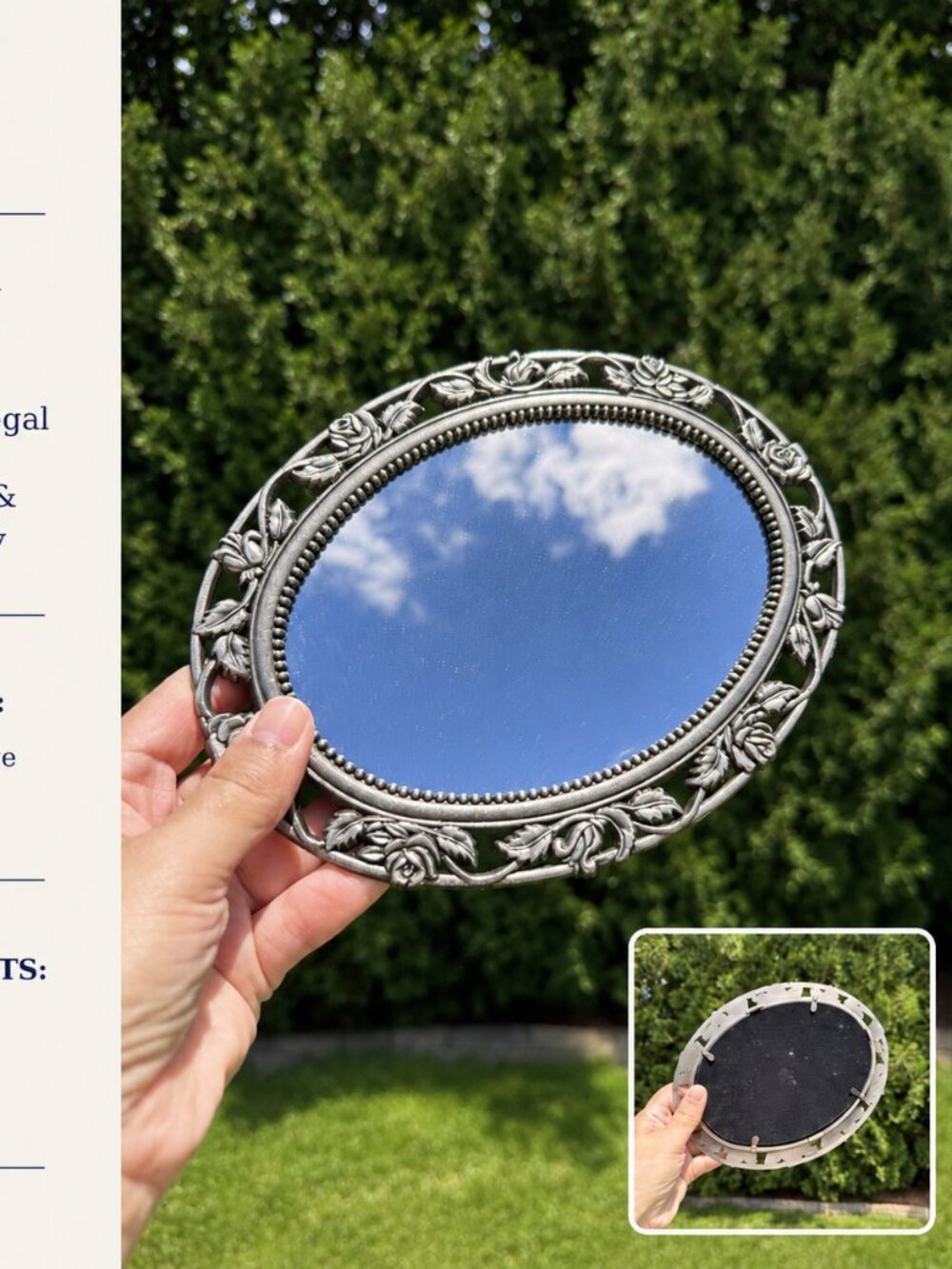 Vintage Oval Silver Vanity Tray | Mid-Century Rose Border Mirror Tray